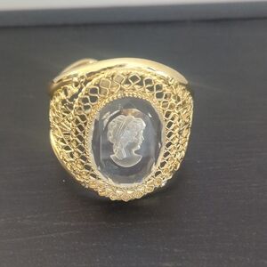 Vintage Whiting & Davis Intaglio Reverse Cameo Hinged Cuff Bracelet